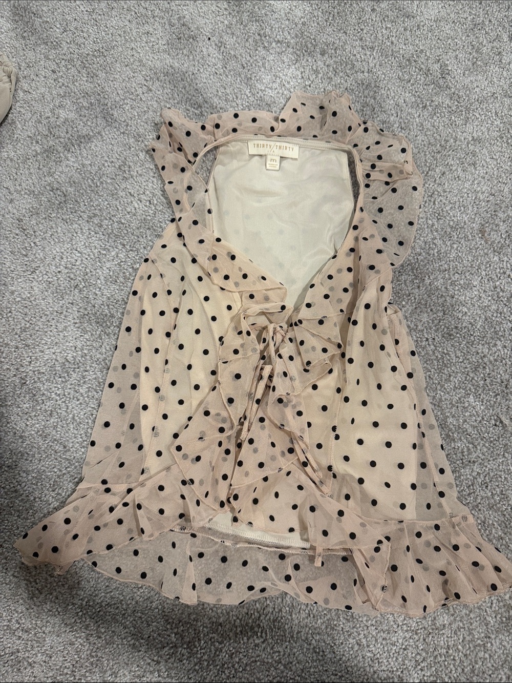 Twenty/8 Pink Polka Dot Ruffle Tie-Neck Blouse